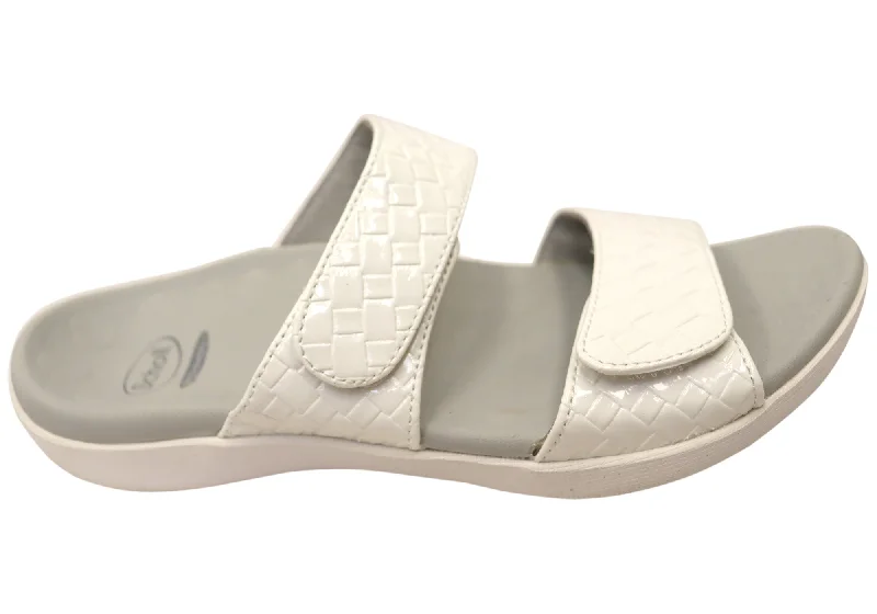 Women's Sandals with a Glitter - Coated Strap in Gold for a Sparkly Summer OutfitScholl Orthaheel Skye Womens Comfortable Supportive Slides Sandals Women's Sandals with a Glitter - Coated Strap in Gold for a Sparkly Summer OutfitScholl Orthaheel Skye Womens Comfortable Supportive Slides Sandals