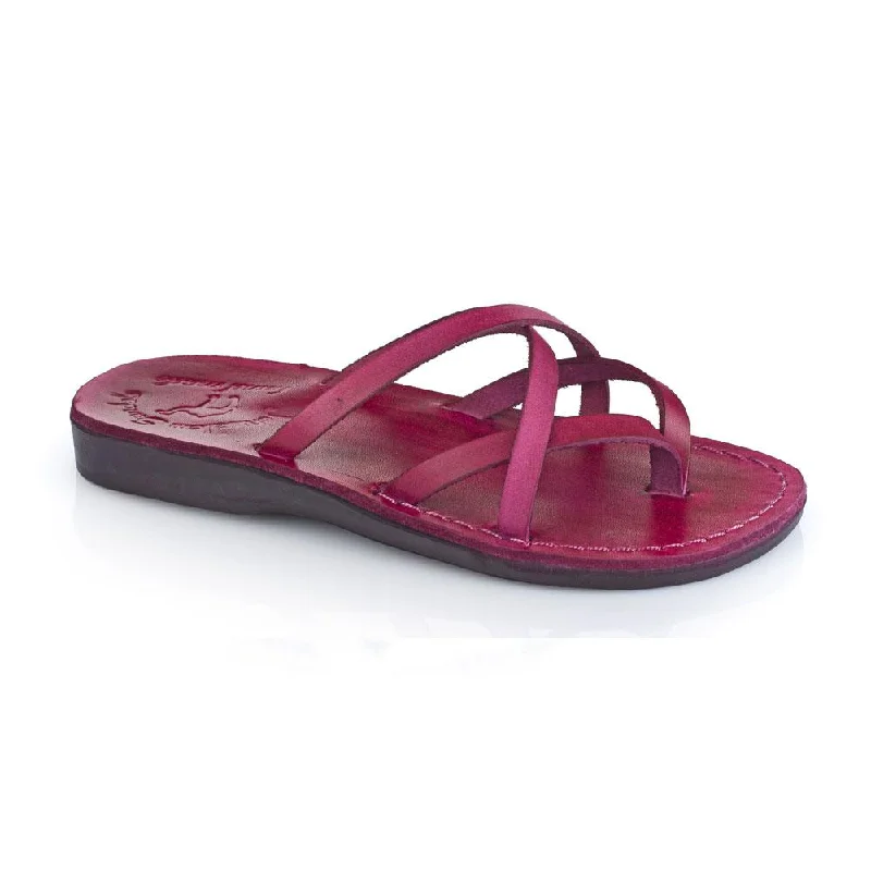Women's Ankle - Strap Sandals with a Block Heel in Red for a Sophisticated StyleTamar - Leather Strappy Flip Flops | Violet Women's Ankle - Strap Sandals with a Block Heel in Red for a Sophisticated StyleTamar - Leather Strappy Flip Flops | Violet
