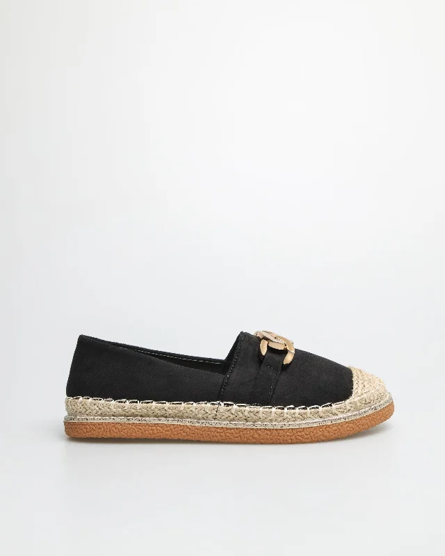 Shock - Absorbing Women's Sandals with a Soft Insole in Black for Active LifestylesTomaz YX147 Ladies Espadrille Buckle Flats (Black)