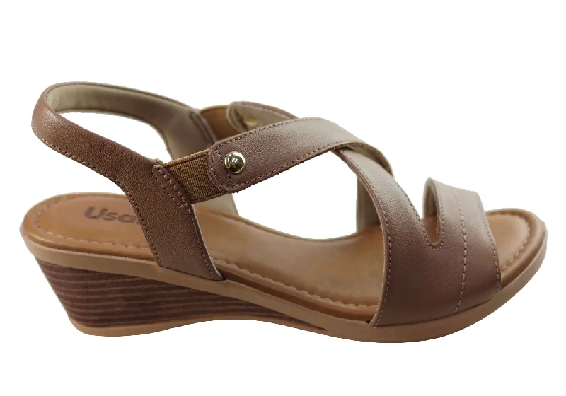 Women's Ankle - Strap Sandals with a Block Heel in Red for a Sophisticated StyleUsaflex Amboree Womens Comfort Leather Wedge Sandals Made In Brazil Women's Ankle - Strap Sandals with a Block Heel in Red for a Sophisticated StyleUsaflex Amboree Womens Comfort Leather Wedge Sandals Made In Brazil