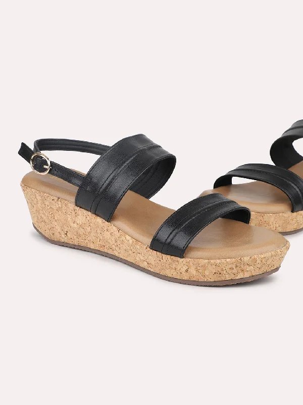 Women's Leather - Strapped Sandals with a Braided Detail in Brown for a Rustic AppealWomen Black Solid Wedge Sandals Women's Leather - Strapped Sandals with a Braided Detail in Brown for a Rustic AppealWomen Black Solid Wedge Sandals