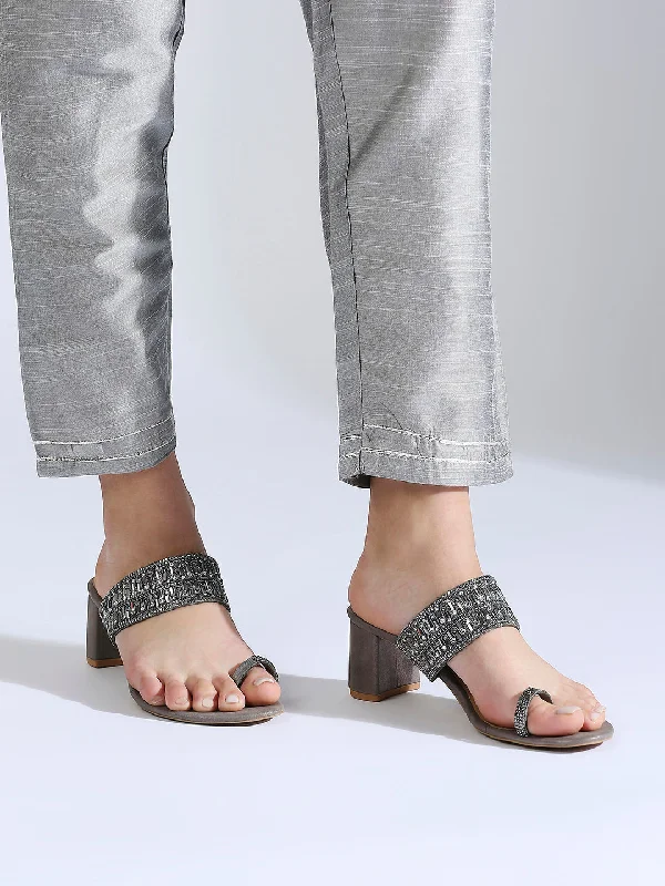Women's Ankle - Strap Sandals with a Block Heel in Red for a Sophisticated StyleWomen Gun Metal Toned Block Sandals Women's Ankle - Strap Sandals with a Block Heel in Red for a Sophisticated StyleWomen Gun Metal Toned Block Sandals