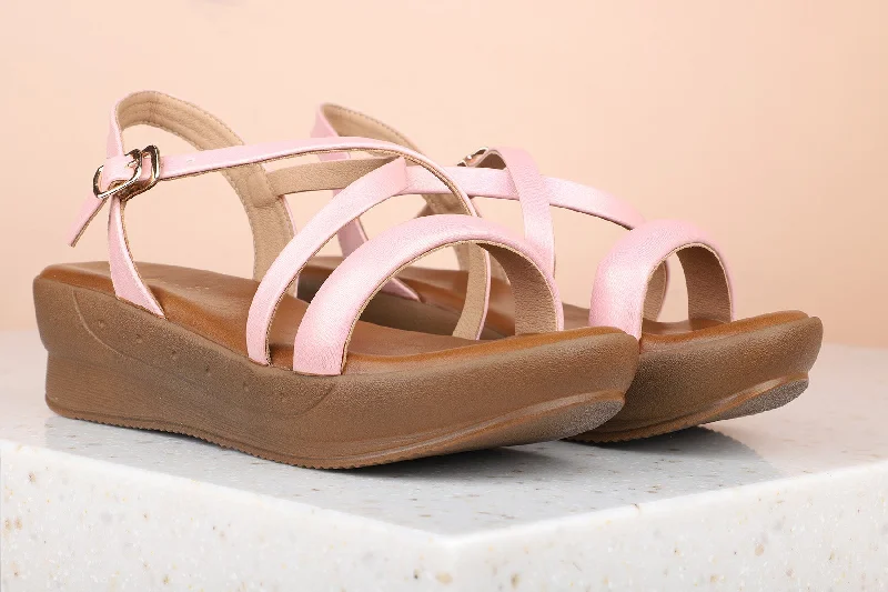 Plus Size Women's Wide - Width Platform Sandals in Black for Added Comfort and HeightWomen Pink Solid Wedge Sandals Plus Size Women's Wide - Width Platform Sandals in Black for Added Comfort and HeightWomen Pink Solid Wedge Sandals