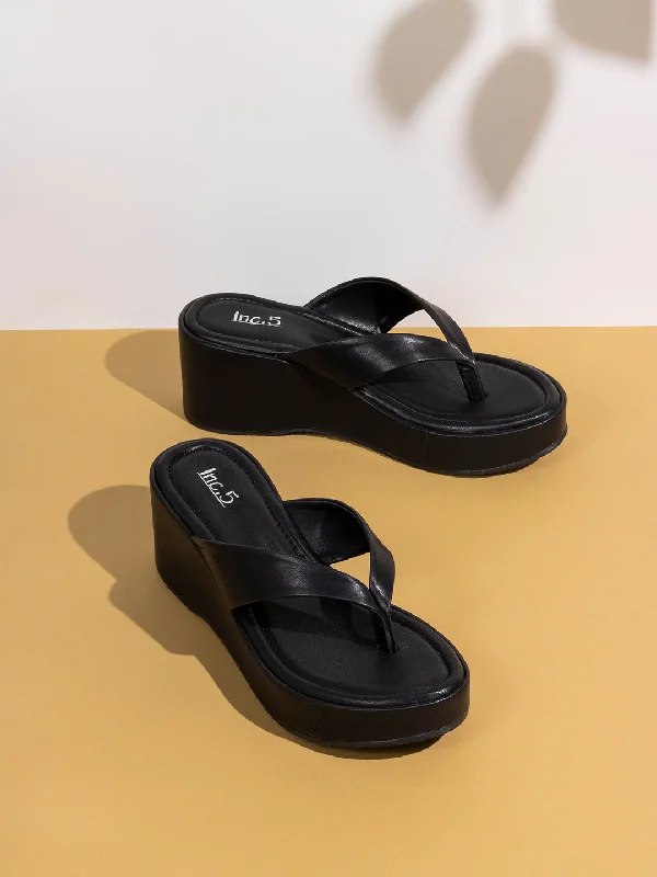 Women's Cork - Soled Espadrille Sandals with a Rope - Trimmed Upper in Navy for a Summer VibeWomens Black Solid Round Toe Party Wear Wedge Heel Sandals