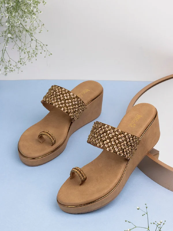 Women's Thong Sandals with a Beaded Design in Multicolor for a Beachy AestheticWomens Golden Embellished Open Toe Party Wear Wedge Heel Sandals Women's Thong Sandals with a Beaded Design in Multicolor for a Beachy AestheticWomens Golden Embellished Open Toe Party Wear Wedge Heel Sandals
