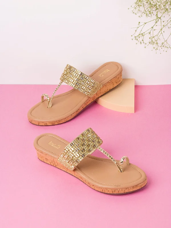 Elastic - Strap Women's Sandals with a Padded Toe in Teal for Easy On - and - OffWomens Golden Solid Open Toe Party Wear Wedge Heel Sandals Elastic - Strap Women's Sandals with a Padded Toe in Teal for Easy On - and - OffWomens Golden Solid Open Toe Party Wear Wedge Heel Sandals