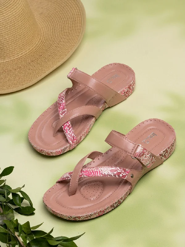 Child - Friendly Women's Sandals with a Secure Buckle in Purple for Moms on the GoWomens Peach Printed One Toe Casual Slip-On Flat Sandals Child - Friendly Women's Sandals with a Secure Buckle in Purple for Moms on the GoWomens Peach Printed One Toe Casual Slip-On Flat Sandals