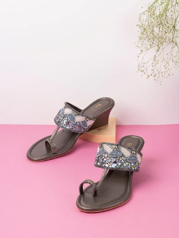 Orthopedic Women's Sandals with Arch Support in Gray for Foot HealthWomens Pewter Embellished Open Toe Party Wear Wedge Heel Sandals Orthopedic Women's Sandals with Arch Support in Gray for Foot HealthWomens Pewter Embellished Open Toe Party Wear Wedge Heel Sandals