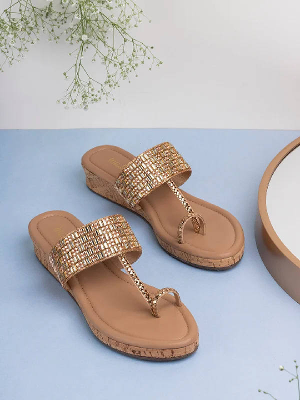 Women's Ankle - Strap Sandals with a Block Heel in Red for a Sophisticated StyleWomens Rose Golden Solid Open Toe Party Wear Wedge Heel Sandals Women's Ankle - Strap Sandals with a Block Heel in Red for a Sophisticated StyleWomens Rose Golden Solid Open Toe Party Wear Wedge Heel Sandals