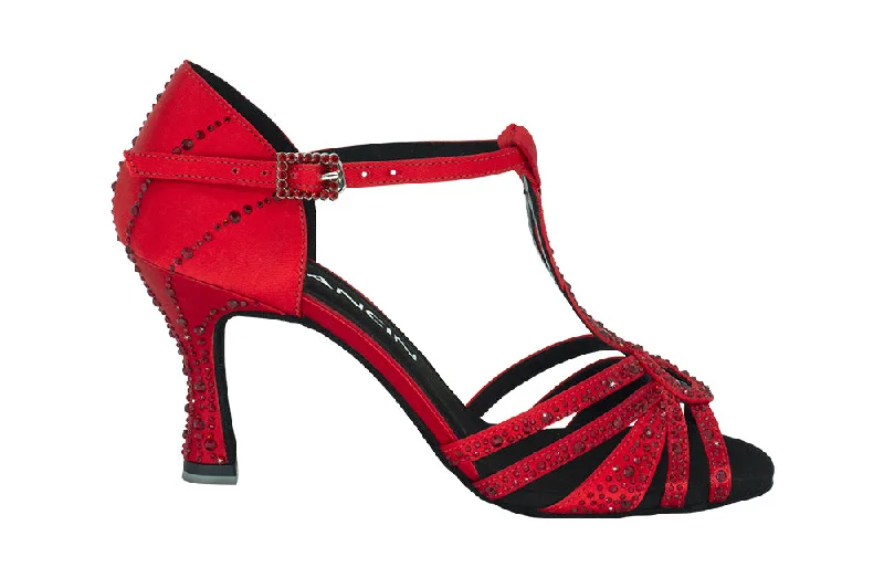 Wide - Width Latin Dance Shoes in Red with High Heels for a Sexy LookDancin 5 bands Crossed motif Red Satin and Crystal Strass Red Wide - Width Latin Dance Shoes in Red with High Heels for a Sexy LookDancin 5 bands Crossed motif Red Satin and Crystal Strass Red