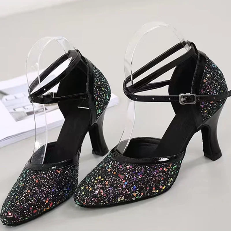Wide - Width Latin Dance Shoes in Red with High Heels for a Sexy LookHW Women's Sparkling Glitter Customized Heels Ballroom Dance Shoes Modern Shoes Wide - Width Latin Dance Shoes in Red with High Heels for a Sexy LookHW Women's Sparkling Glitter Customized Heels Ballroom Dance Shoes Modern Shoes