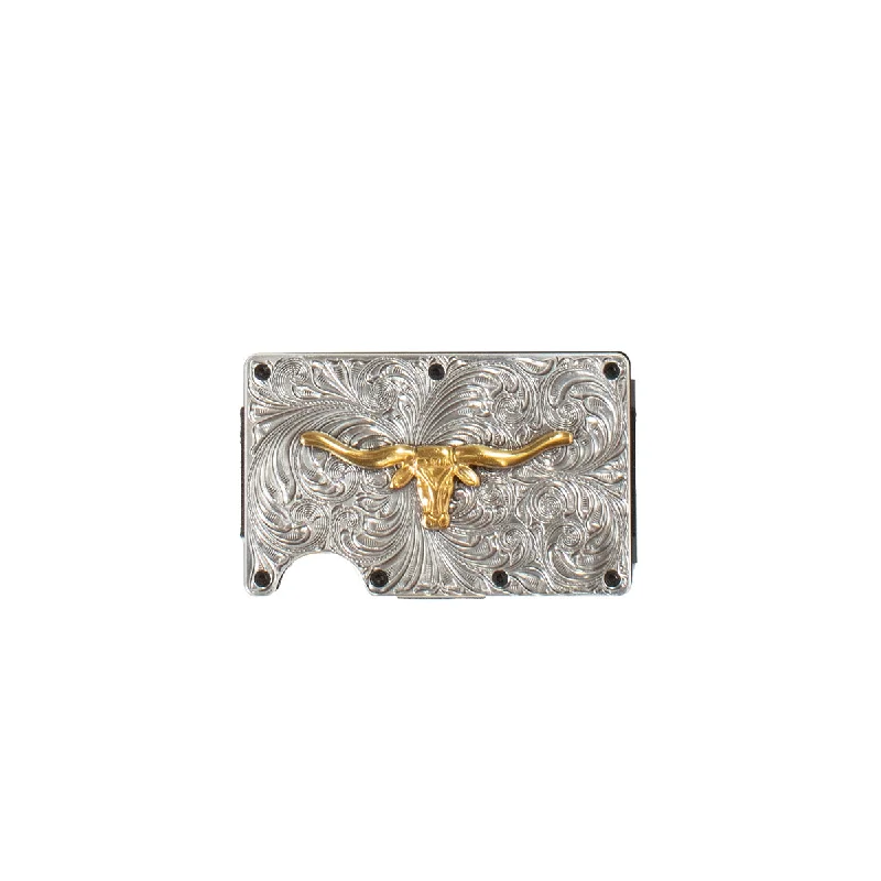 women's moto boots for street style3D Silver Engraved Utility Wallet with Gold Longhorn Motif women's moto boots for street style3D Silver Engraved Utility Wallet with Gold Longhorn Motif