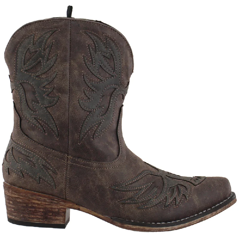 women's ankle boots with hidden wedgeAmelia Tooled Inlay Snip Toe Cowboy Booties