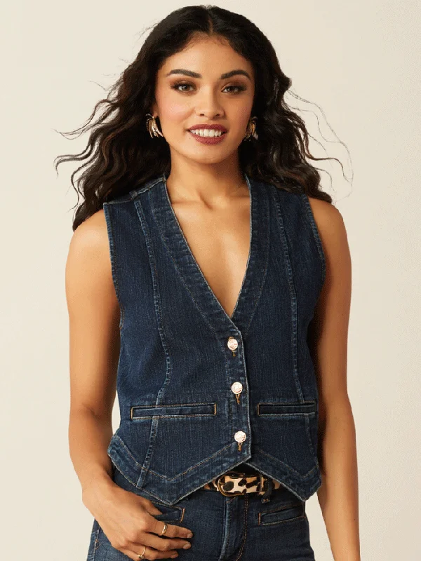 women's western boots with block heelAriat 10053553 Womens Tailored Denim Vest Midnight Navy