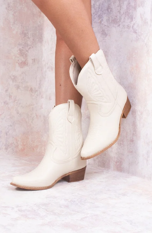 women's ankle boots with adjustable strapsBeige Ankle Length PU Cowboy Boot