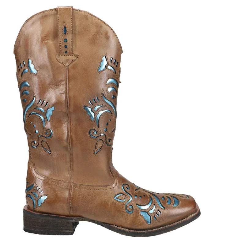 women's cowboy boots with floral designsBelle Metallic Square Toe Cowboy Boots