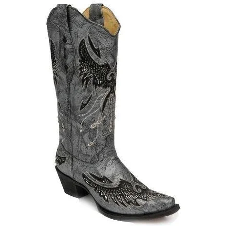 women's moto boots with protective toe capsCorral Boots Black & Sliver Eagle Snip Toe- A2621