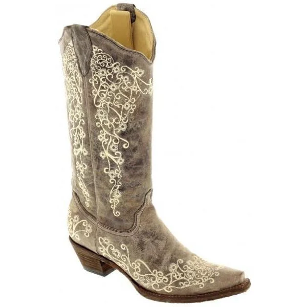 women's western boots with pull tabsCorral Boots Brown Crater Bone Embroidery A1094