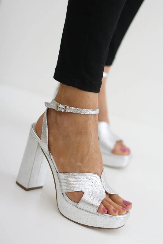 women's ankle boots with embroideryMARIAN 55304 SILVER PLATFORM SANDAL