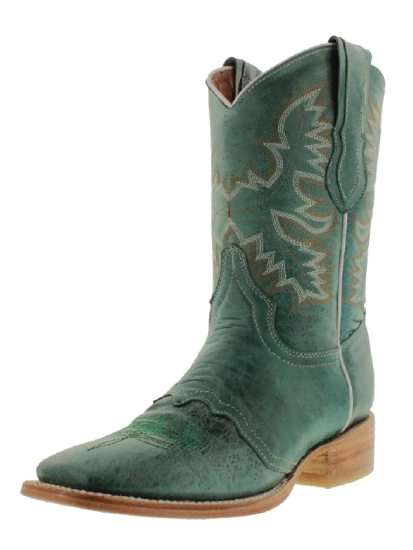 women's cowboy boots for workWomens MC560 Turquoise Stitched Leather Cowboy Boots Square Toe