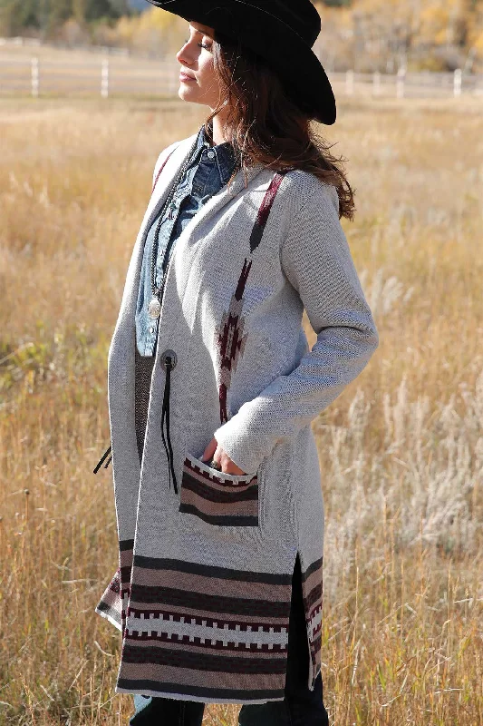 women's moto boots for winterCruel Women's Gray and Burgundy Knitted Duster