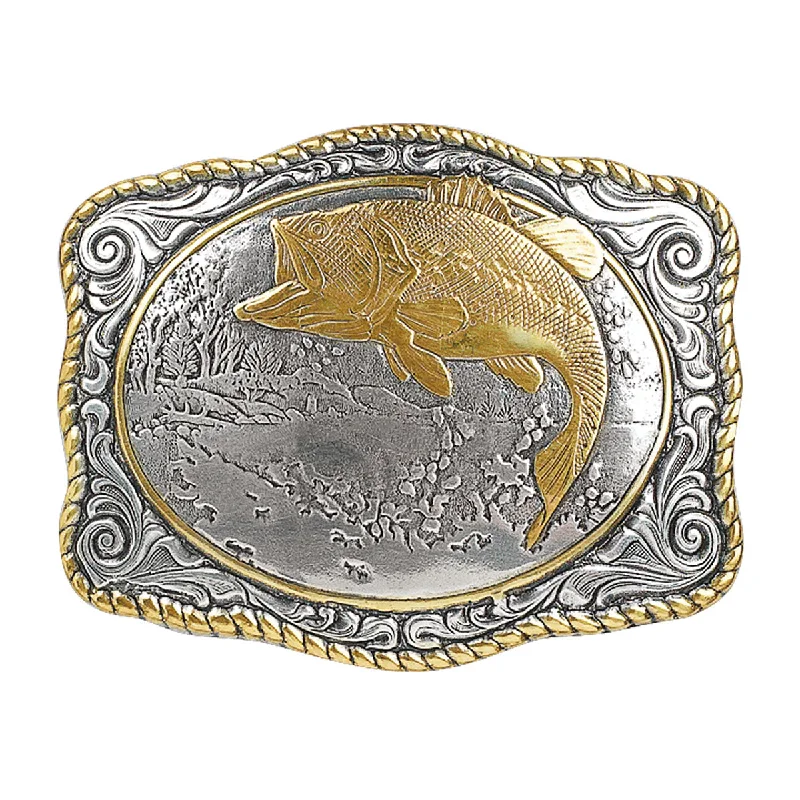 women's cowboy boots with square toeCrumrine Rectangle Vintage Bass Fish Buckle