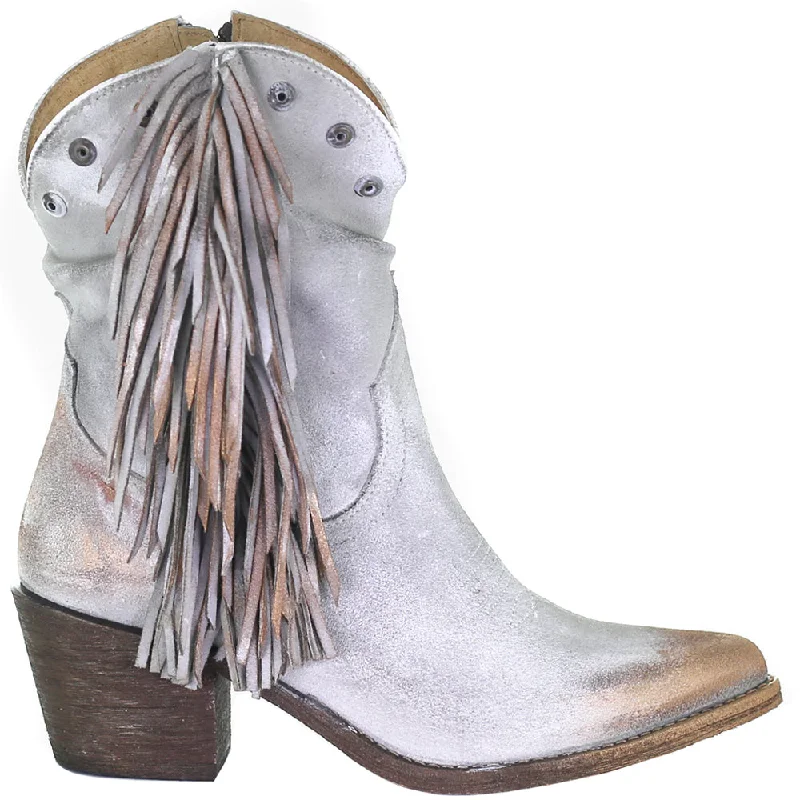 women's ankle boots for wide calvesFringe Studded Metallic Cowboy Booties
