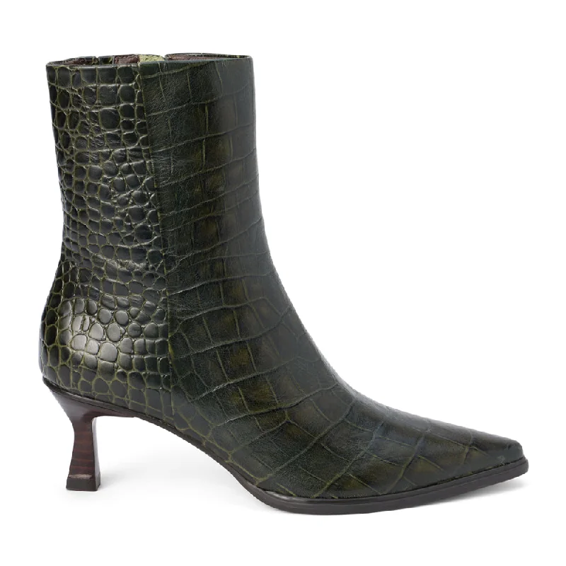 women's heeled ankle bootsGabbie Croc Embossed Pointed Toe Zippered Boots