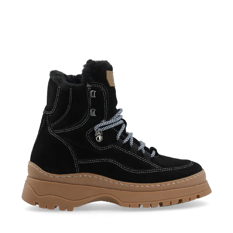 women's ankle boots with round toeDownhill Black Lace Up Boots