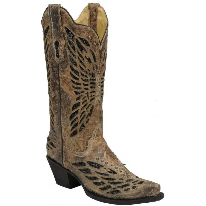 women's western boots for everyday wearCorral Boots LD Bronze/Black Sequence & Crystals Butterfly R1211