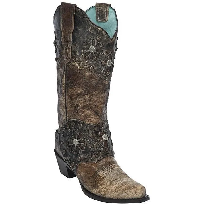women's western boots with cutoutsCorral Boots LD Brown/Bronze Chunky Collar & Harness E1017