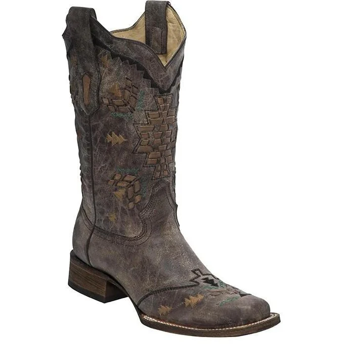 women's platform moto bootsCorral Boots LD Cango Tobacco Laser Woven Square Toe A3063
