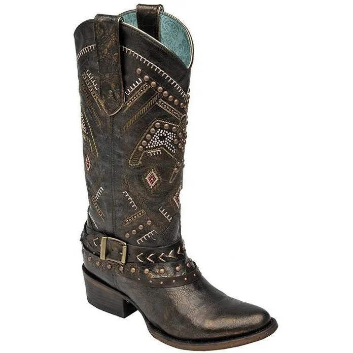 women's cowboy boots with slouchy lookCorral Boots LD Copper/Red Studded Thunderbird & Harness C2932
