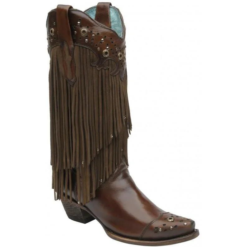 women's combat-style moto bootsCorral Boots LD Sierra Tan Fringe & Studs C1185