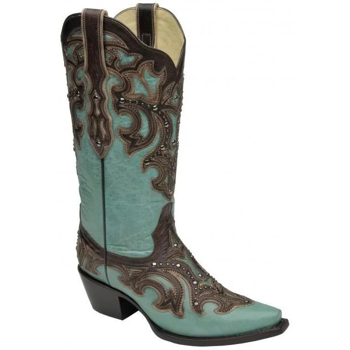 women's western boots for concertsCorral Boots LD Turquoise/ Chocolate Inlay & Studs G1184