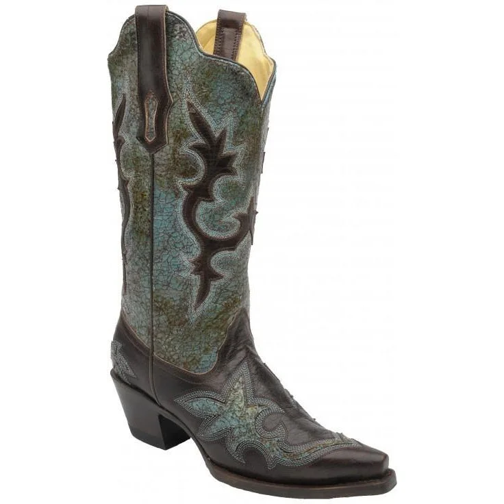 women's western boots for fashionCorral Boots LD Turquoise-Green/Chocolate Patch R1178