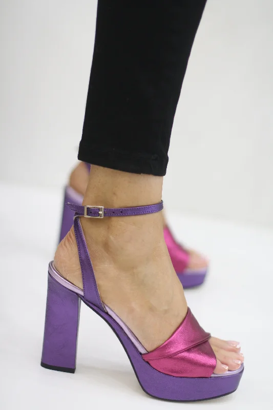 women's ankle boots with square toeMARIAN 55907 PINK/MAGENTA PLATFORM HEELED SANDAL