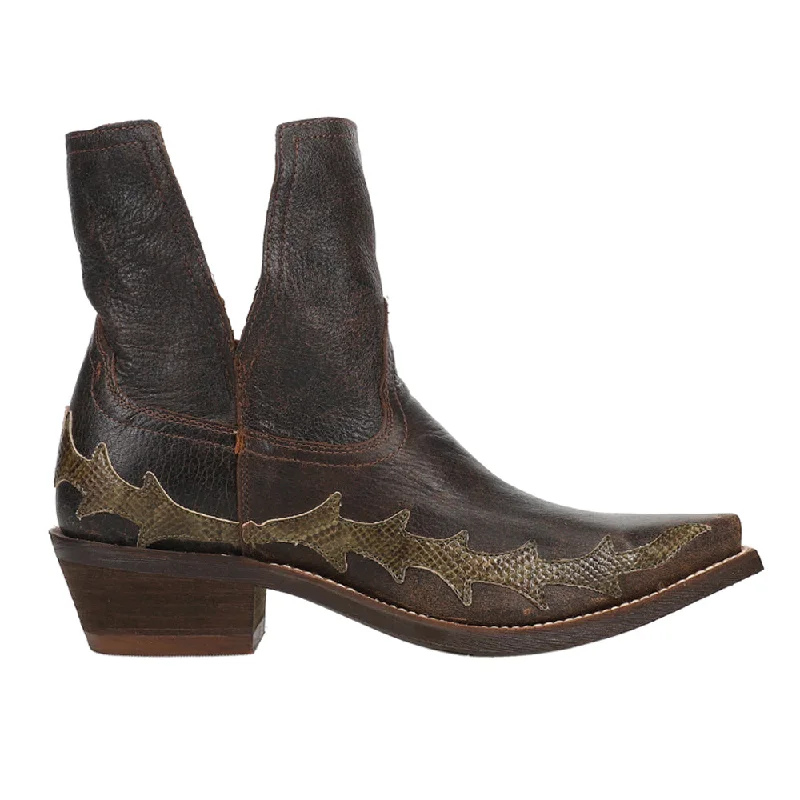 women's ankle boots with over-the-knee lookSitrine Brown Distressed Snake Print Cowboy Booties
