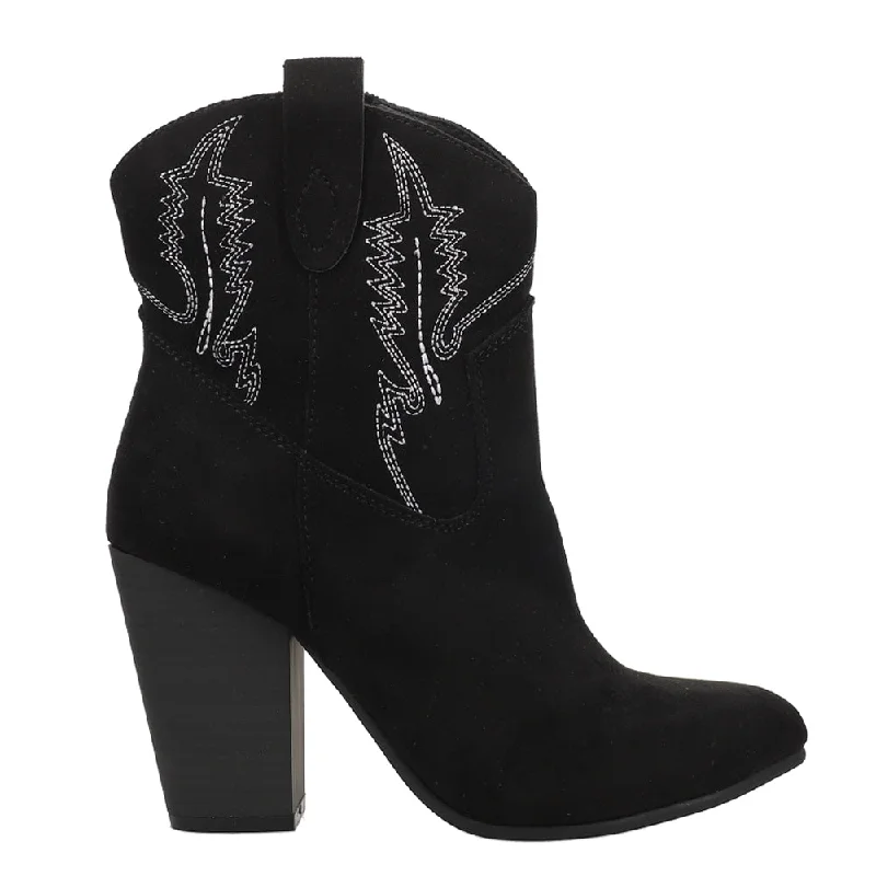 women's leather ankle bootsSlayer Embroidery Round Toe Cowboy Booties
